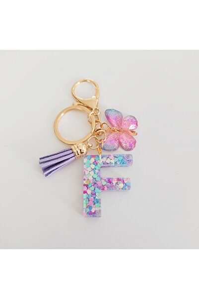 Choice سلسلة مفاتيح حرف F على شكل فراشة أنيقة مع غراء من مزيج الترتر سلسلة مف...