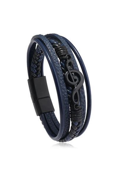 Choice سوار جلدي للرجال برمز موسيقي مقاس 21 سم، سوار رجالي إبداعي عتيق برمز م...