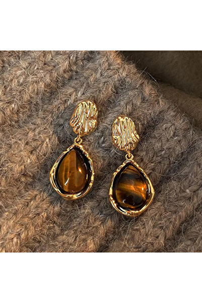 Choice AEH70379-3 أقراط جديدة من الراتنج البني العتيق من حجر عين النمر للنساء...