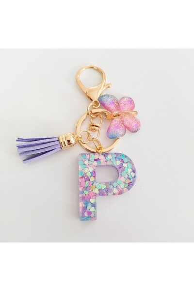 Choice سلسلة مفاتيح حرف P على شكل فراشة أنيقة مع غراء من مزيج الترتر سلسلة مف...