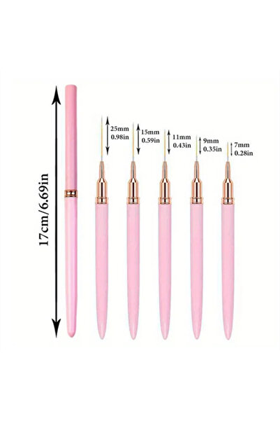 Choice مجموعة فرش رسم وتحديد الأظافر باللون الوردي، مكونة من 5 قطع، بخطوط ممد...