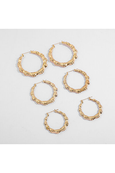 Choice مجموعة من 3 أزواج من الأقراط الدائرية قصة فضفاضة من الخيزران باللون ال...