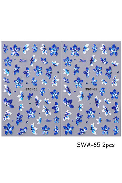 Choice SWO-65-قطعتان من ملصقات الأظافر ثلاثية الأبعاد على شكل زهرة زرقاء وأرج...