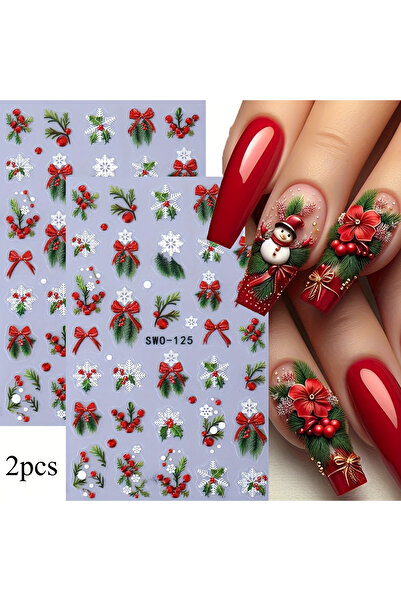 Choice قطعتان من ملصقات أظافر عيد الميلاد ذاتية اللصق لتزيين أظافر الشتاء على...