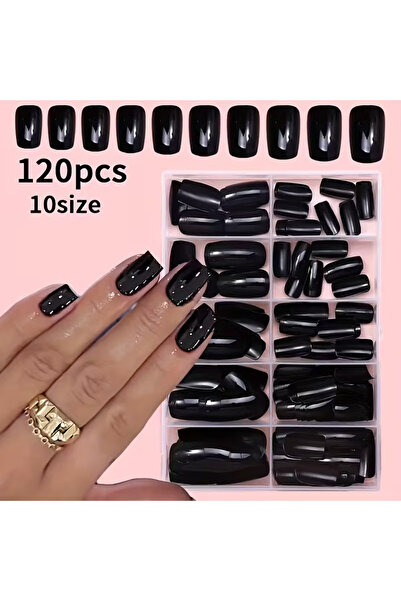 Choice أظافر صناعية مربعة سوداء من الأكريليك، قابلة للضغط، بسطح لامع، قابلة ل...