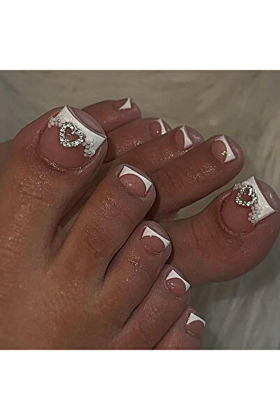 Choice WHITE 24PCS White French Style Pressed Toenail Art Heart-Shaped Rhines...