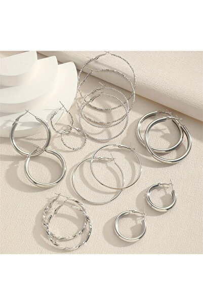 Choice Sliver 8 Pairs Set Of Hoop Earrings Alloy Jewelry Elegant Simple Style...