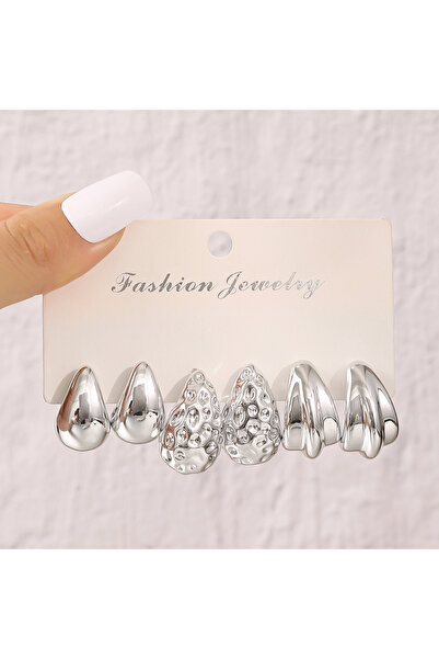 Choice أقراط دائرية هندسية من Silvery2 بتصميم على شكل قطرة ماء على شكل حرف C ...