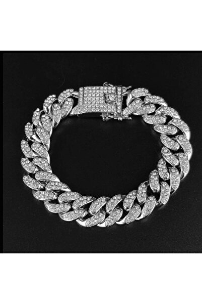 Choice ASL70117S Full Crystal Stone Cuban Chain Hip Hop Bracelet For Men Silv...