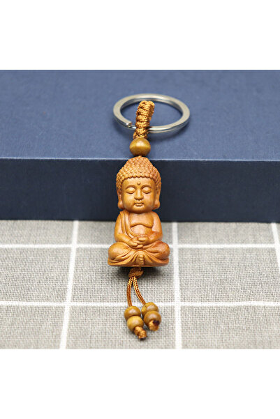 Choice سلسلة مفاتيح خشبية أنيقة على شكل راهب بوذا منحوت على شكل سلسلة مفاتيح على شكل شخص