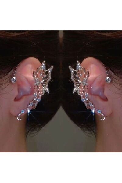 Choice silver-2pc Sparkling Crystal Elf Butterfly Ear Cuff Without Piercing C...