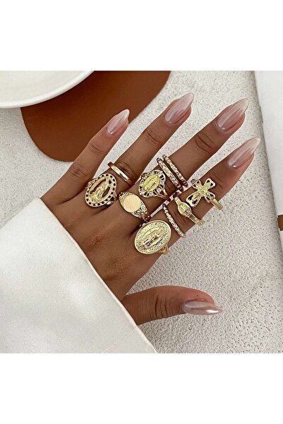 Choice مجموعة من 10 خواتم أصابع هندسية غير منتظمة أنيقة باللون الذهبي من Inge...