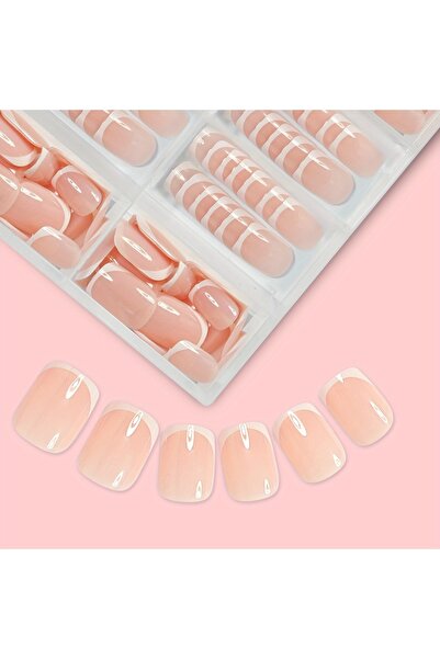 Choice بيج 120 قطعة أظافر صناعية قصيرة مربعة بيضاء فرنسية بسيطة لامعة أظافر ع...