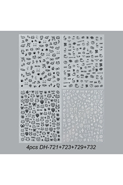 Choice DH-721-723-729-732 4 قطع من ملصقات أظافر القطط الكرتونية اللطيفة ثلاثي...