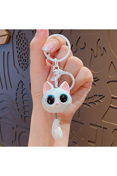 Choice سلسلة مفاتيح على شكل رأس قطة وردية لطيفة ذات عين كبيرة، قلادة رائعة مض...