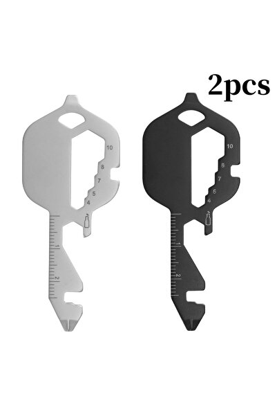 Choice سلسلة مفاتيح صغيرة متعددة الوظائف من الفولاذ المقاوم للصدأ، قطعتان باللون الأسود والفضي، أداة متعددة الاستخدامات محمولة على شكل مفتاح