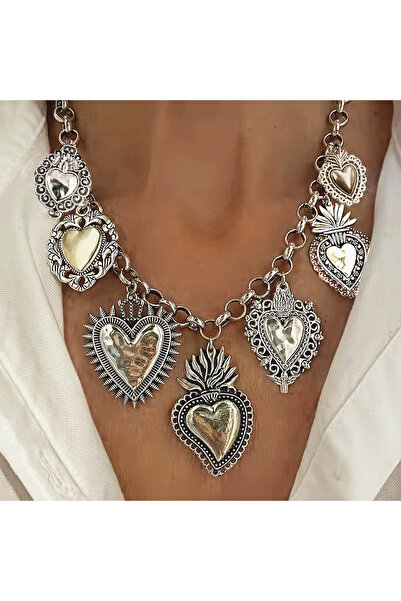 Choice قلادة سلسلة أنيقة بتصميم كلاسيكي، مزينة بقلادة على شكل قلب - مجوهرات ف...