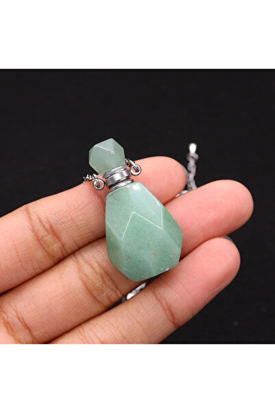 Choice قلادة من حجر الكوارتز الوردي الطبيعي بحجم 45 سم على شكل زجاجة عطر من الكريستال، قلادة موزع الزيوت العطرية