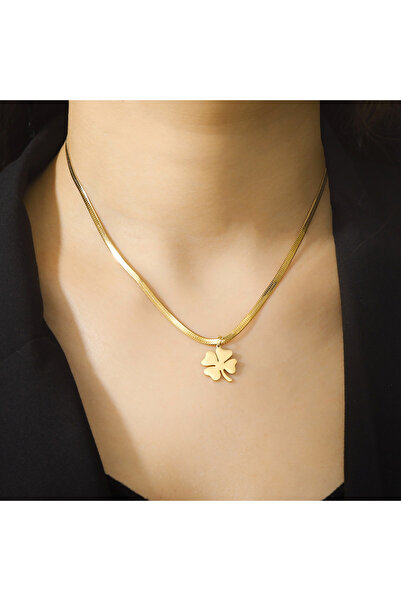 Choice Gold-color Skyrim Four Leaf Clover Women Necklace Stainless Steel Gold...