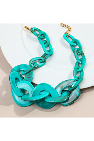 Choice عقد تشوكر كبير من الأكريليك باللون الأزرق الفيروزي للنساء والرجال بتصم...