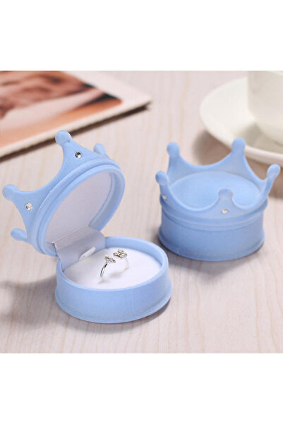 Choice صندوق مجوهرات مخملي أزرق على شكل تاج، خاتم، قلادة، أقراط، هدية، للتخزين والعرض