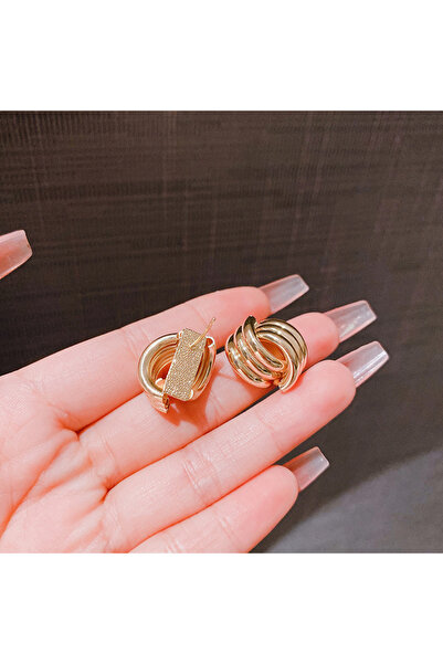 Choice gold color Fashion Glossy Three-Layer Textured Intersecting Knot Earri...