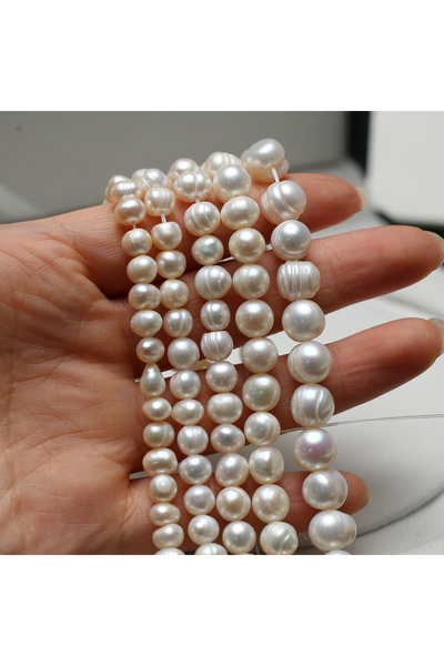 Choice حبات لؤلؤ المياه العذبة الطبيعية البيضاء مقاس 7-8 مم - 18 سم، حبات لؤل...