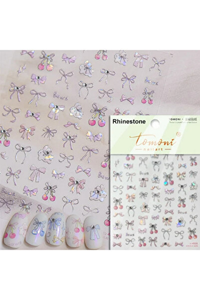 NAILFYOU ملصقات أظافر فنية ملونة رقيقة على شكل قلب أرنب وعقدة فيونكة على شكل ...