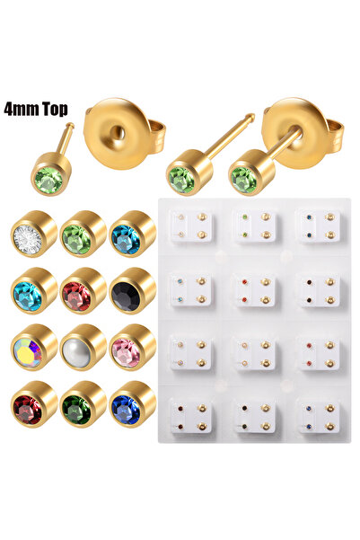 Choice أقراط أذن من الفولاذ الجراحي، مرصعة بأحجار كريمة مختلطة، مقاس 4 مم، 12...