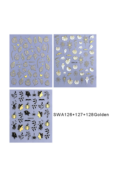 Choice ملصقات أظافر الخريف الذهبية SWA126 127 128، 3 قطع، ملصقات أظافر ذهبية ...