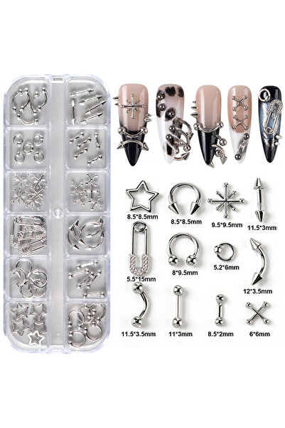 Choice S-229-03 12 شبكة من زينة أظافر غوث بانك ومسامير معدنية فضية وتصاميم ثق...