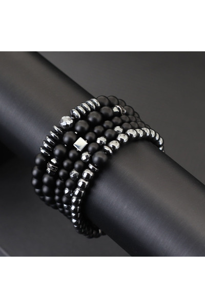 Choice مجموعة أساور فاخرة سوداء من 5 قطع للرجال من حجر الهيماتيت الطبيعي من ا...