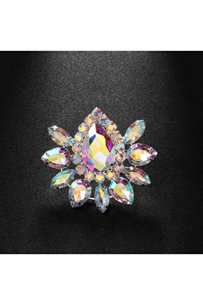 Choice خواتم سيلفر ستون فانز الهندسية الملونة المبالغ فيها، قابلة للتعديل، بتصميم ملكة السحب، من حجر الراين على شكل قطرة ماء