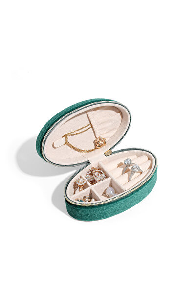 Choice صندوق تخزين صغير محمول بيضاوي الشكل من المخمل الأخضر، قطعة واحدة، بتصم...