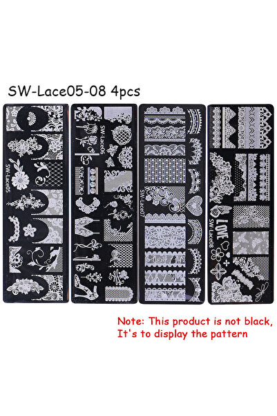 Choice SW-Lace05-08 4 قطع 4 قطع من ألواح ختم فن الأظافر على شكل زهرة الدانتيل...