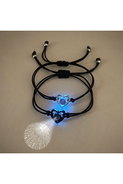 Choice Silver 20cm B974B Luminous Hollow Heart Projection Couple Bracelet 2 H...