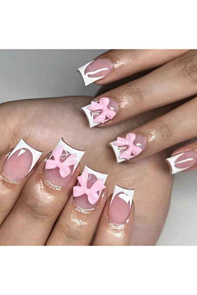 Choice 24 قطعة زرقاء - أظافر صناعية طويلة على شكل نعش، فراشة وردية ثلاثية الأ...