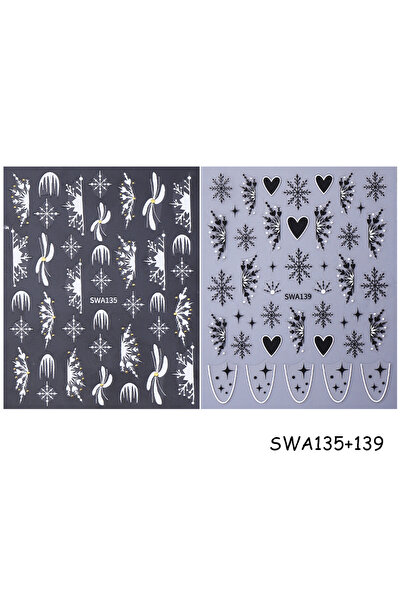 Choice ملصقات أظافر عيد الميلاد الذهبية والفضية SWA135 139، قطعتان، ثلاثية الأبعاد، برونزية، رقاقات ثلج، شجرة عيد الميلاد، خبز الزنجبيل