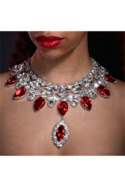 Choice قلادة كبيرة من الكريستال الأحمر المبالغ فيه من حجر الراين للنساء، قلاد...