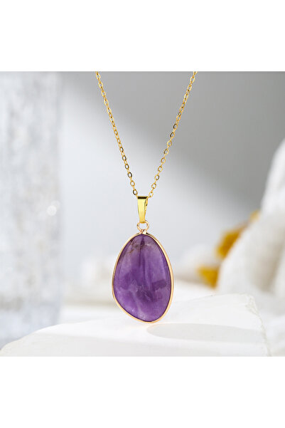 Choice قلادة من حجر الجمشت الطبيعي غير المنتظمة من قطعة واحدة، قلادة من حجر ا...