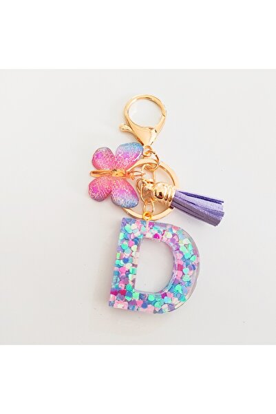 Choice سلسلة مفاتيح حرف A-Z26 مزينة بشراشيب على شكل فراشة أنيقة، مصنوعة من غر...