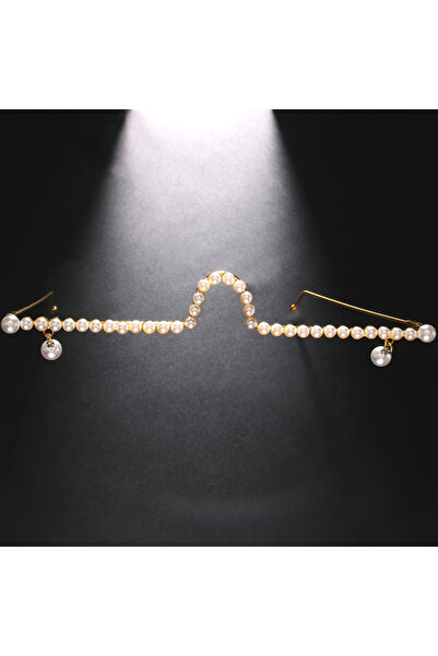 Choice Gold-color Trendy Pearl Eyeglass Frame for Women Personalized Frameless Pearl Pendant Glasses Makeup