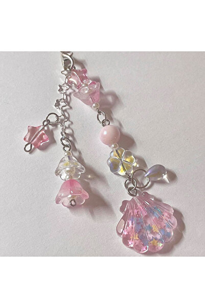 Choice سلسلة هاتف من الخرز الصدفي باللون الوردي الصدفي، سلسلة مفاتيح مزخرفة ب...