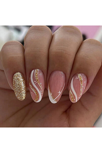 Choice أظافر ذهبية طويلة فرنسية بسيطة متناسقة الألوان، 24 قطعة، مع جل جيلي واحد ومبرد أظافر واحد