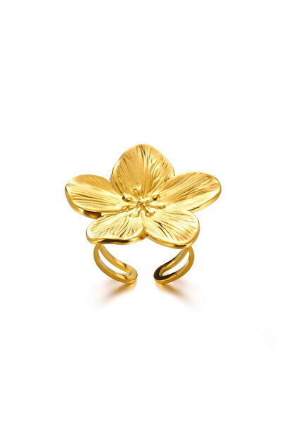 Choice خواتم JZ6745G من الفولاذ المقاوم للصدأ قابلة للتغيير على شكل زهرة كبيرة للنساء باللون الذهبي على شكل زهرة عباد الشمس