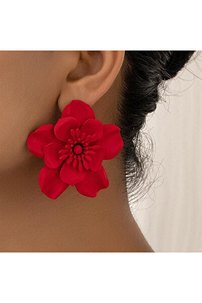 Choice AEH60288 Obega Big Red Flower Women Earring Stud Metal Flower Red Pain...