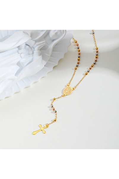 Choice 1 قلادة مسبحة طويلة من Vnox إكسسوارات من الفولاذ المقاوم للصدأ على شكل...