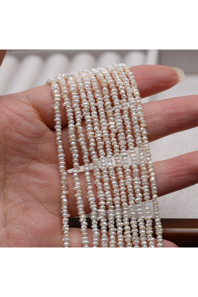 Choice حبات لؤلؤ المياه العذبة الطبيعية البيضاء المسطحة مقاس 2-3 مم، حبات شبه...