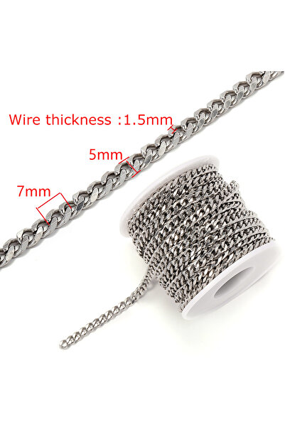 Choice 5 مم - لون الفولاذ 1 متر 5 مم / 6 مم سلاسل الفولاذ المقاوم للصدأ سلسلة Steampunk لقلادة Choker Ma