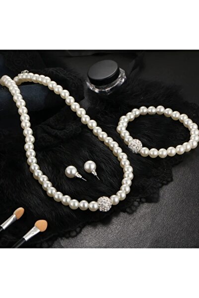 Choice AMS80040 طقم مكون من 3 قطع من قلادة اللؤلؤ الصناعي وسوار وأقراط مرصعة ...